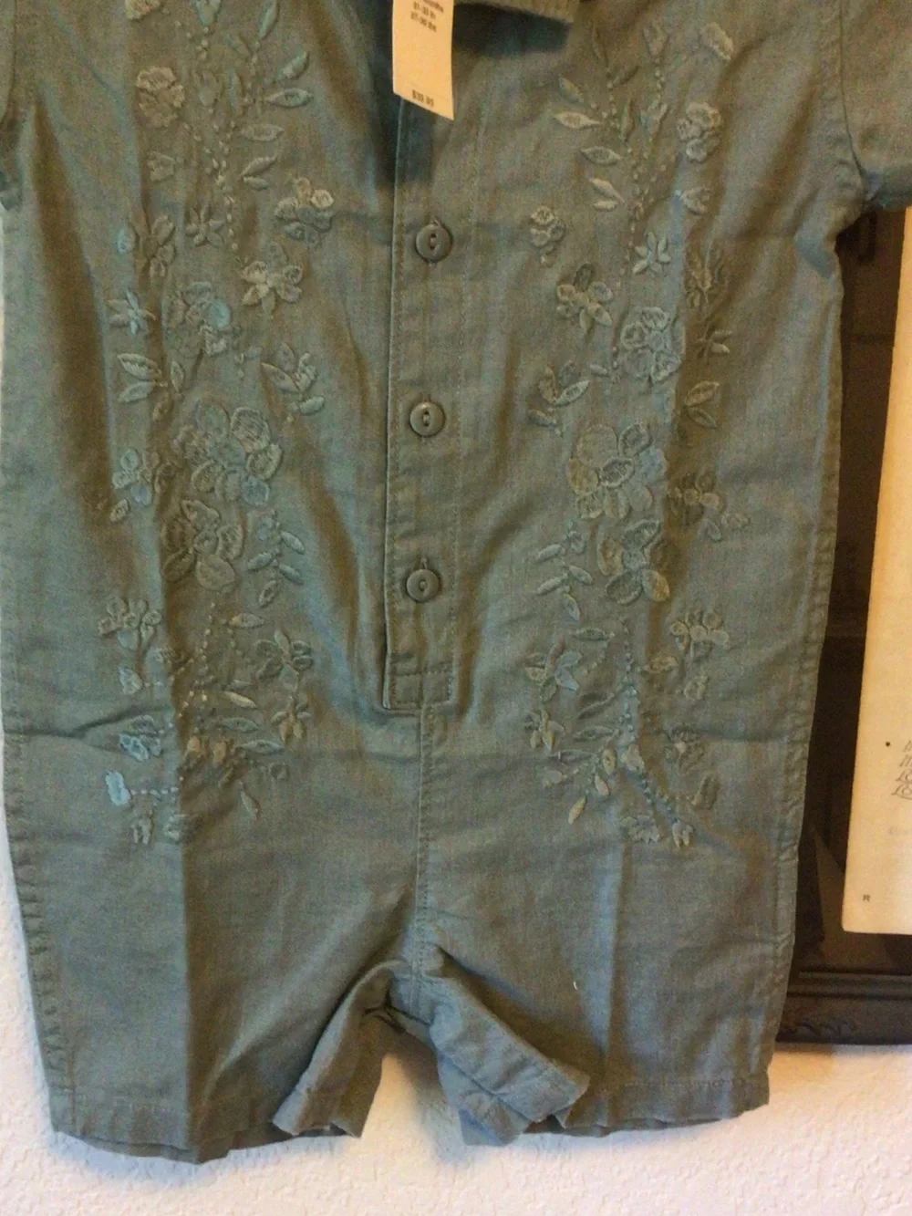 GAP Blue-Green Embroidered Button-Front Romper
